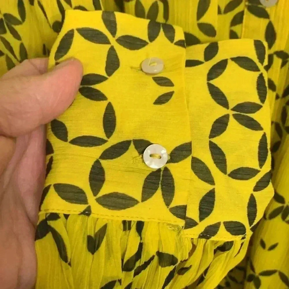 Next light, airy yellow w black summer dress, Lined, Long Sleeve, Button Up - Picture 7 of 10